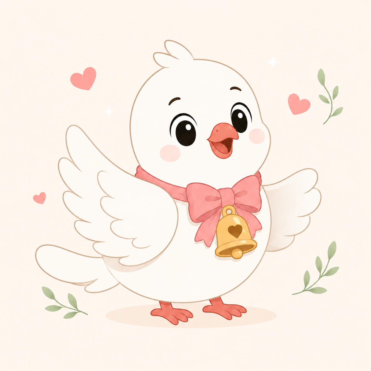 Wedding Bells lovebird mascot with a gold bell